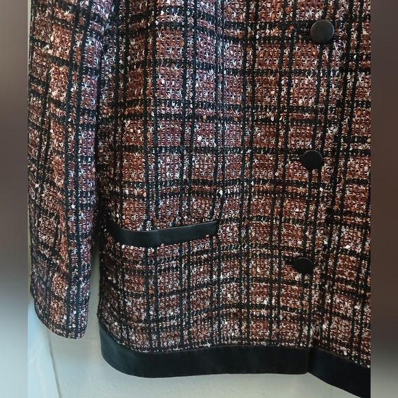 EXPRESS Metallic Plaid Tweed Jacket Blazer - Faux Leather Trim - Black &… - Picture 6 of 10